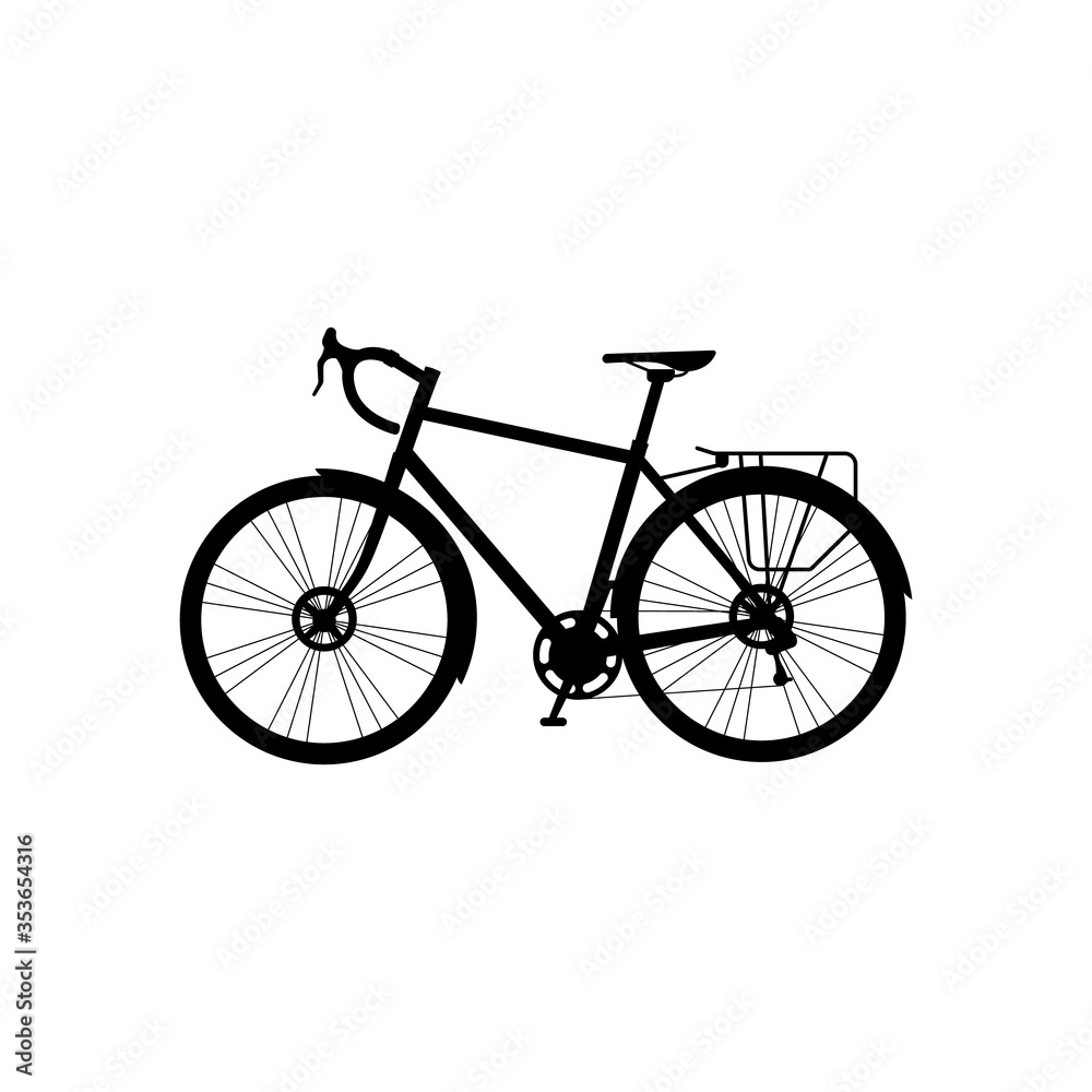 Bike. Touring bicycle black silhouette on white background.