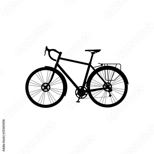 Bike. Touring bicycle black silhouette on white background.