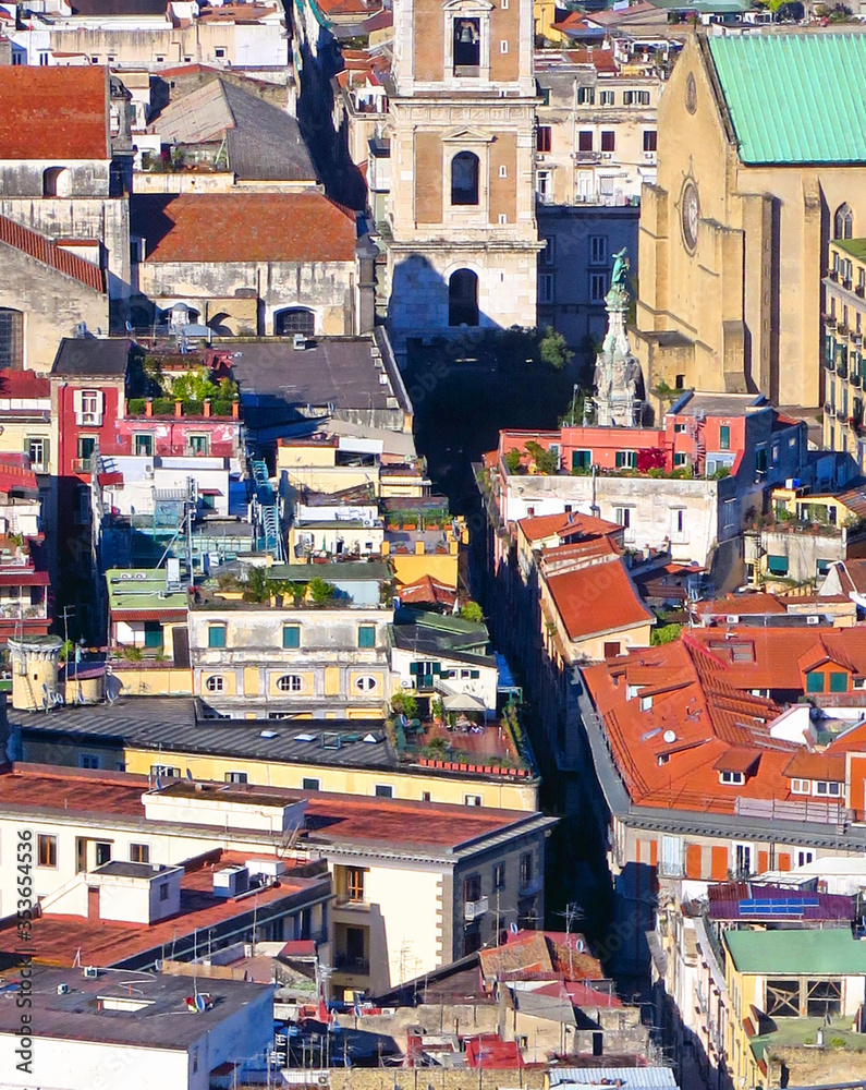 Spaccanapoli, Naples Italy. View of Spaccanapoli street splitting historical city center of Napoli.