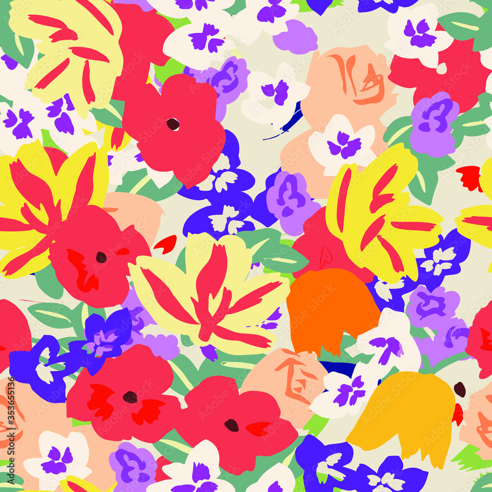 seamless pattern with flowers. flower repeat pattern. blooming textile template.