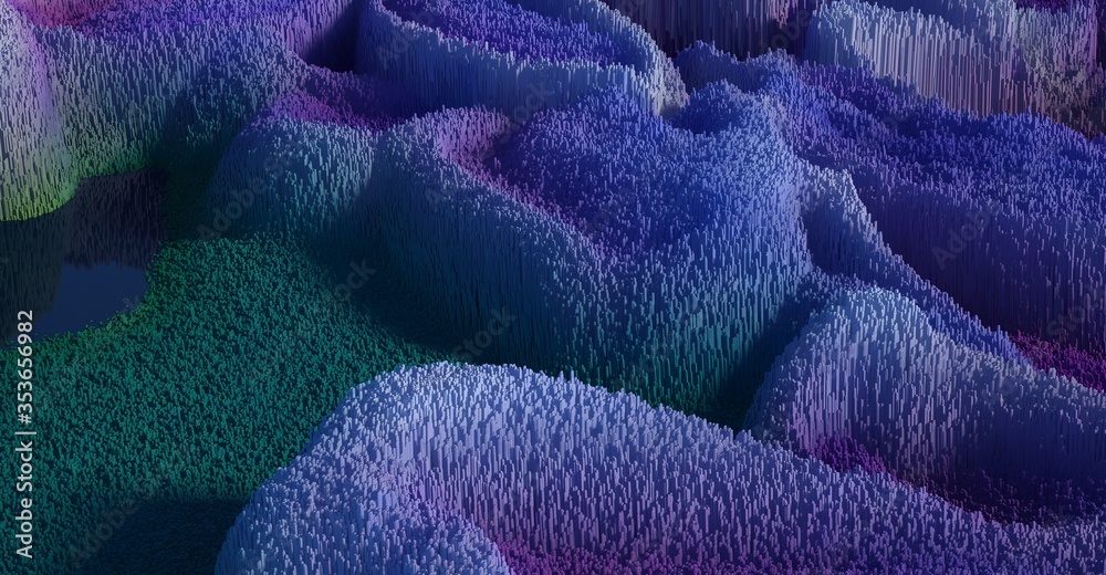 Fototapeta Abstract fantasy landscape made from elevation cubes