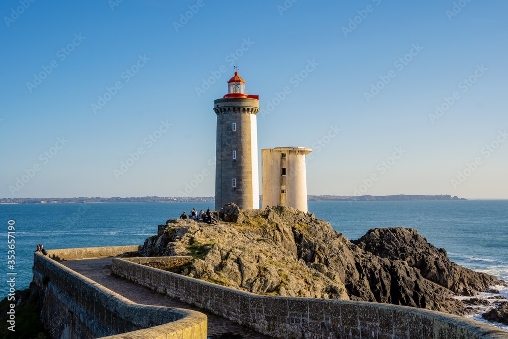 View of the Petit Minou lighthouse and the sea near Brest in Brittany, France