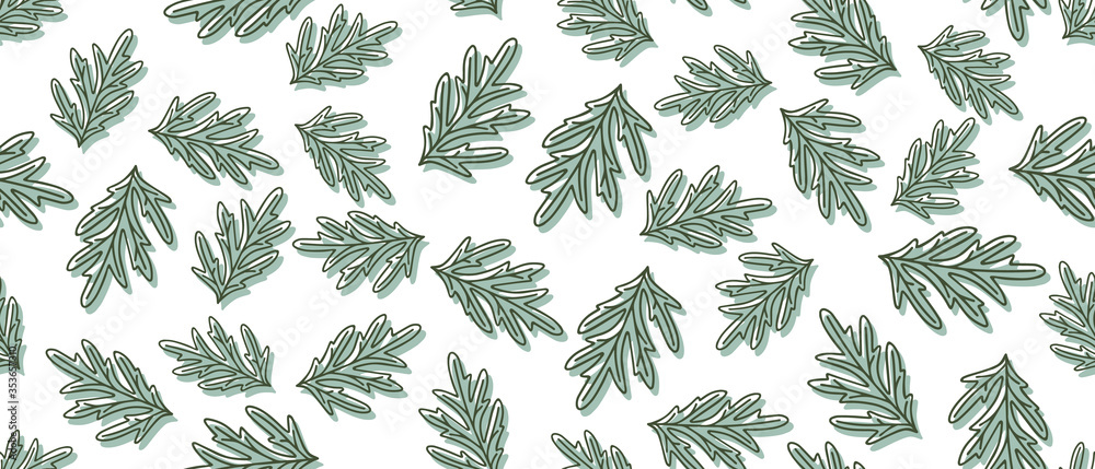 Fototapeta premium Green leaves seamless background on white background. Vector illustration.