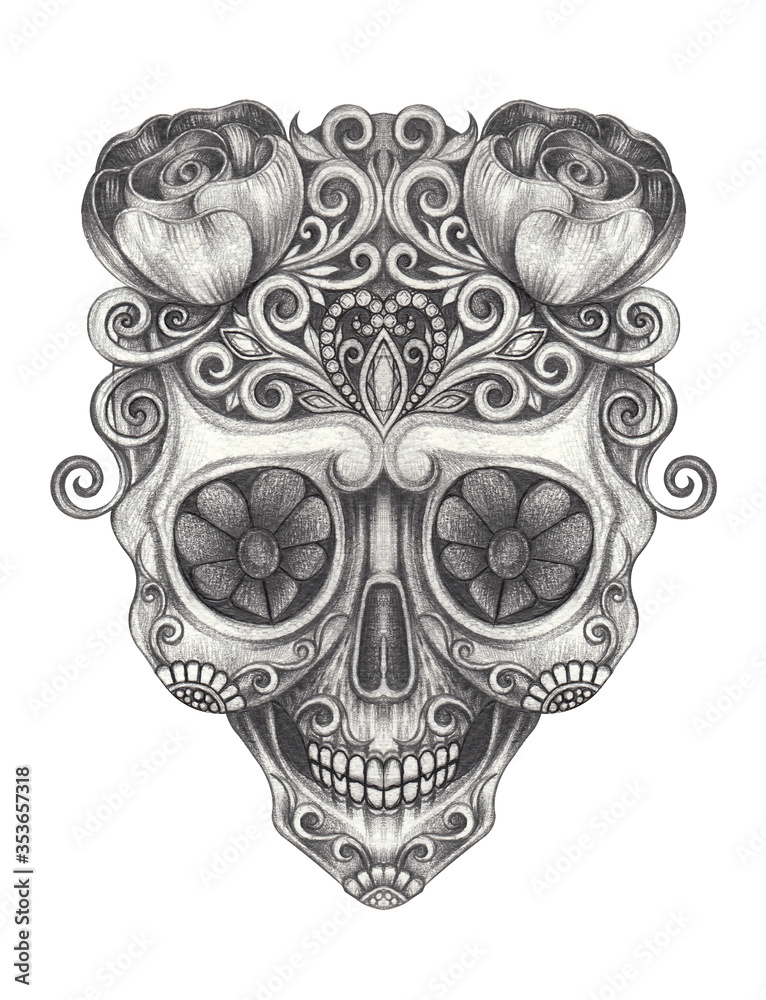 Art Sugar Skull Day of the dead. Hand drawing on paper. Art Sugar Skull Day of the dead. Hand drawing on paper.