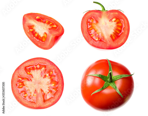 fresh tomato slices isolated on white background. close up. top view