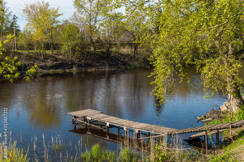 A picturesque pier in the Novoladozhsky canal in the city of Novaya Ladoga. photo