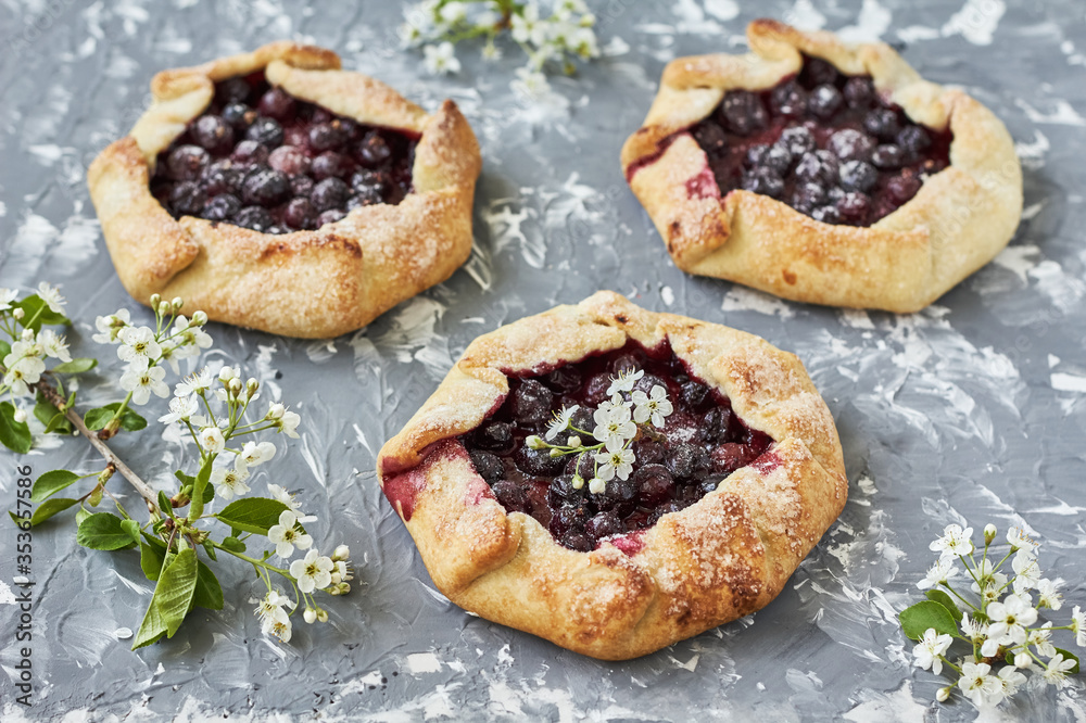 Homemade pie (galette) with black currant

