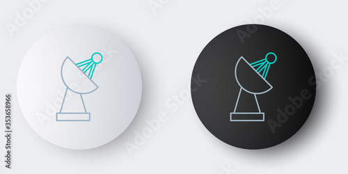 Line Radar icon isolated on grey background. Search system. Satellite sign. Colorful outline concept. Vector.