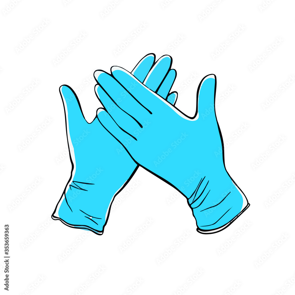 medical protective gloves isolated on a white background.Latex surgical gloves. Hand-drawn vector illustration in the Doodle style. medical protective gloves isolated on a white background.Latex surgical gloves. Hand-drawn vector illustration in the Doodle style.