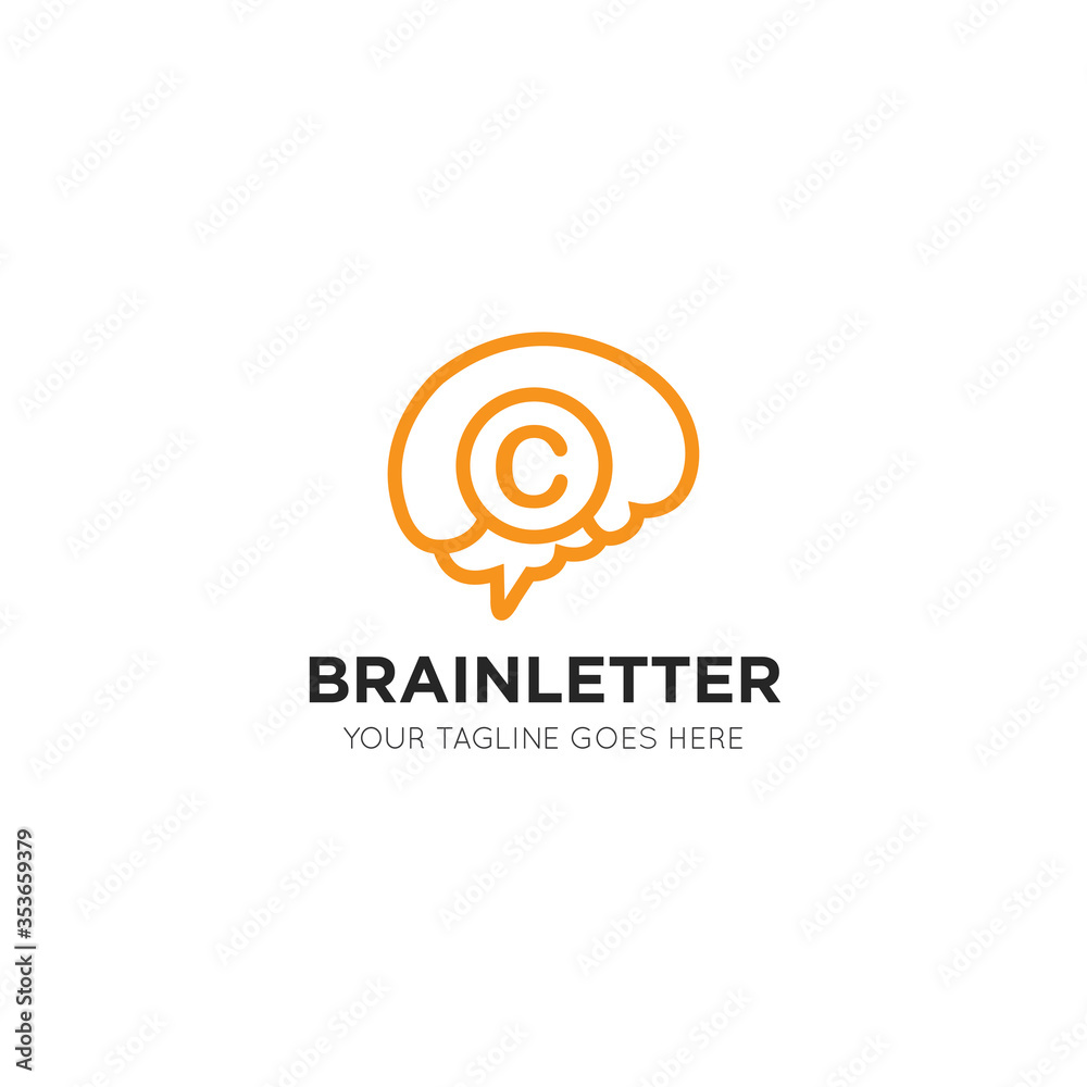 initial leter c brain logo and icon vector illustration design template