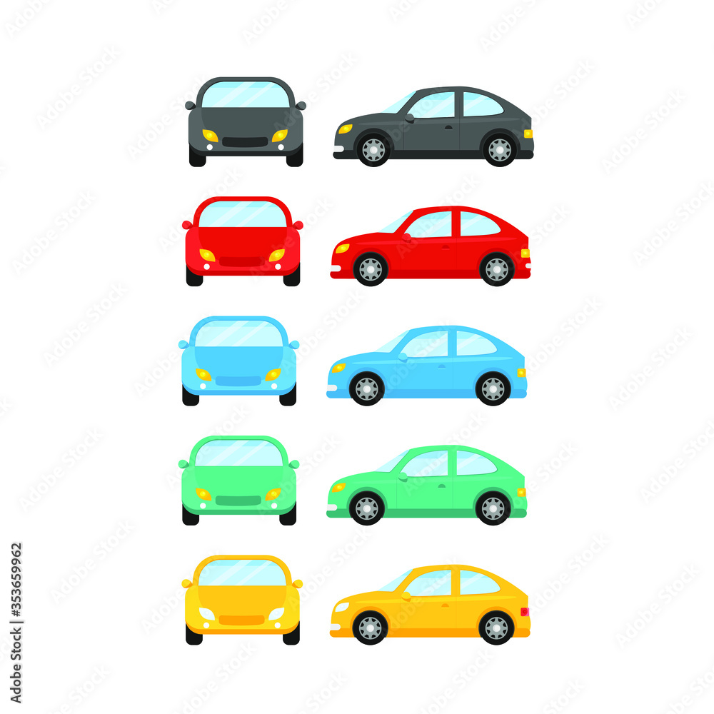 This is a collection of cars in a flat style. Vector illustration isolated on white background.