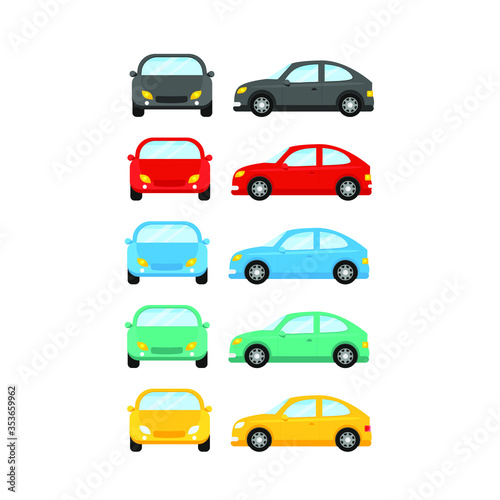 This is a collection of cars in a flat style. Vector illustration isolated on white background.