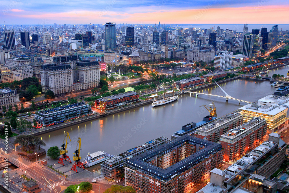 Puerto Madero from above at twilight. Buenos Aires, Argentina