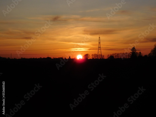 Sunset over a village