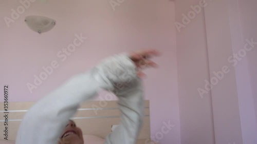 4K Coronavirus home video - Joking child faints down when affected by fan blow
