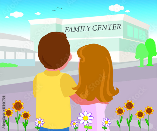 Sterile couple going to family centre for IVF. Vector illustration