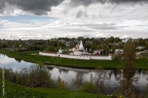 View of the ancient Russian monastery on the banks of the river