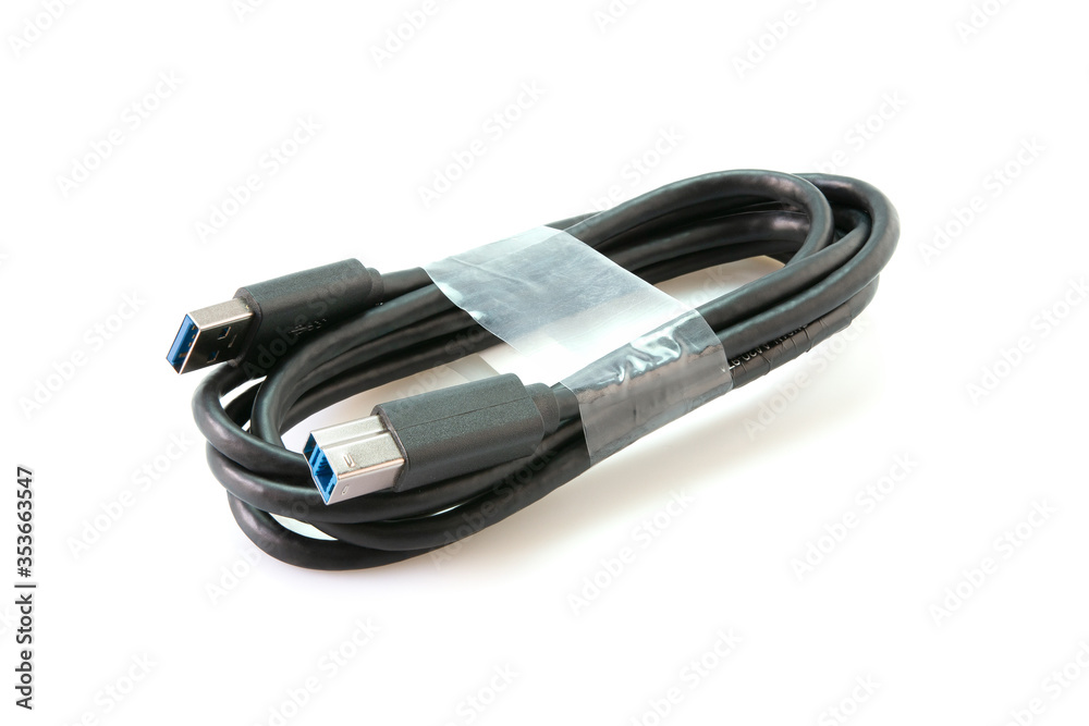 USB 3.0 Upstream cable 6 ft., Type A Male to type B Male connector most  commonly used to connect USB peripherals to computer or laptop isolated on  white background. Stock-Foto | Adobe Stock