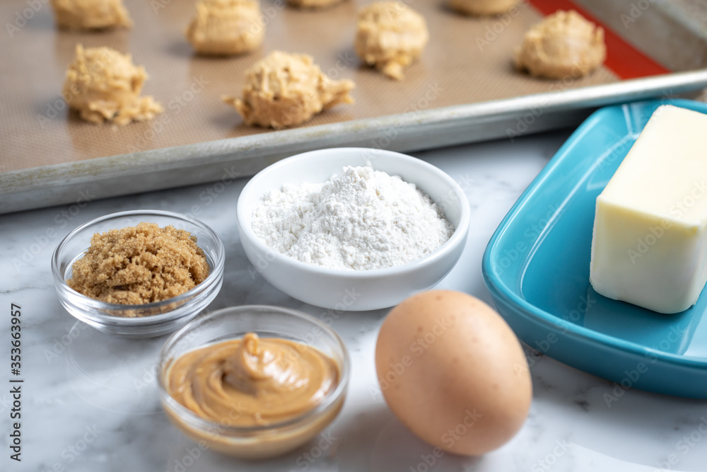 Peanut butter cookie baking ingredients