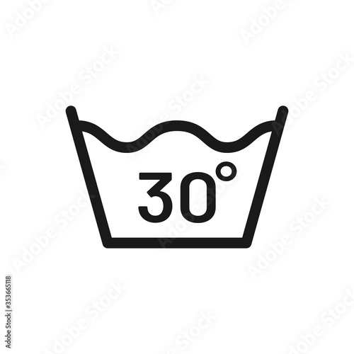 Wash at 30 degree icon. Water temperature 30C vector sign. Wash temperature 30. Laundry icon isolated on white background.  photo