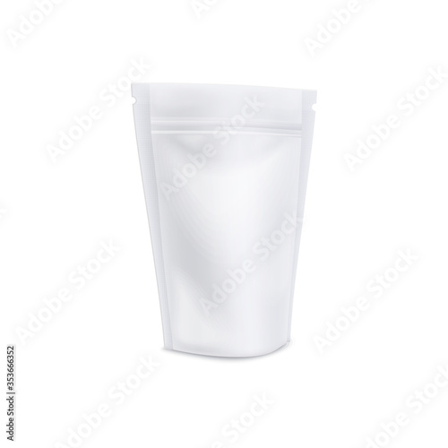 Stand up coffee pouch with resealable ziptop, tear notch and realistic matte texture