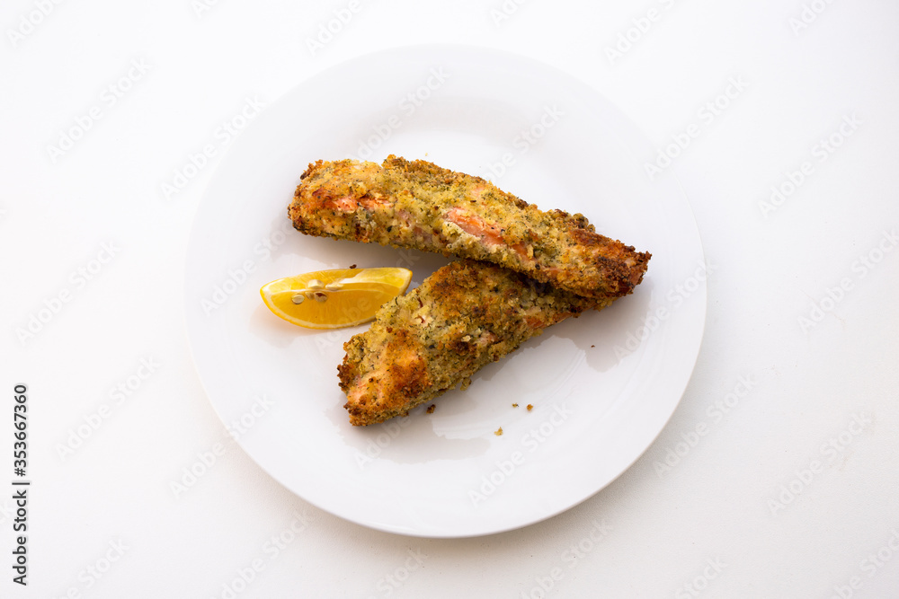 Lemon Herb Marinate Salmon covered Breadcrumb Lemon Herb Marinate Salmon covered Breadcrumb