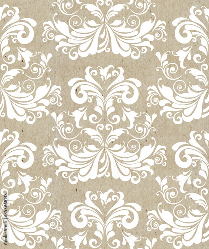 Beige seamless ornate baroque pattern, classic ornament