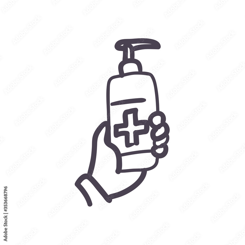 Cross inside soap dispenser bottle line style icon vector design Cross inside soap dispenser bottle line style icon vector design