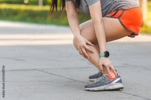 Hamstring pain common running injury. photo