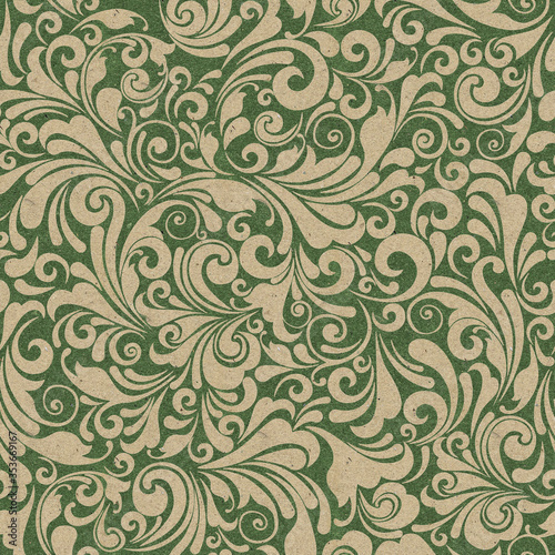 Seamless ornate baroque green color pattern
