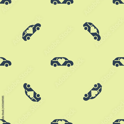 Blue Luxury limousine car icon isolated seamless pattern on yellow background. For world premiere celebrities and guests poster. Vector.