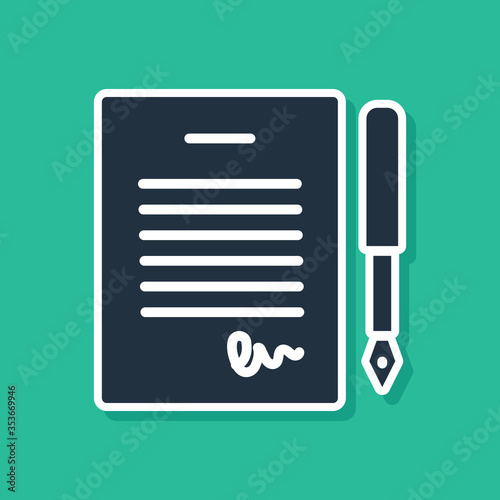 Blue Marriage contract icon isolated on green background. Wedding certificate. Vector.