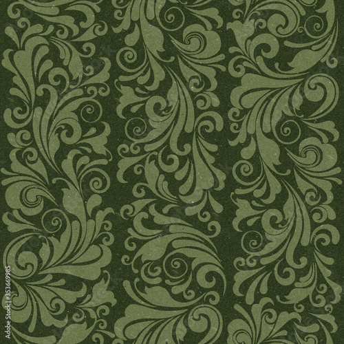 Seamless ornate baroque green color pattern