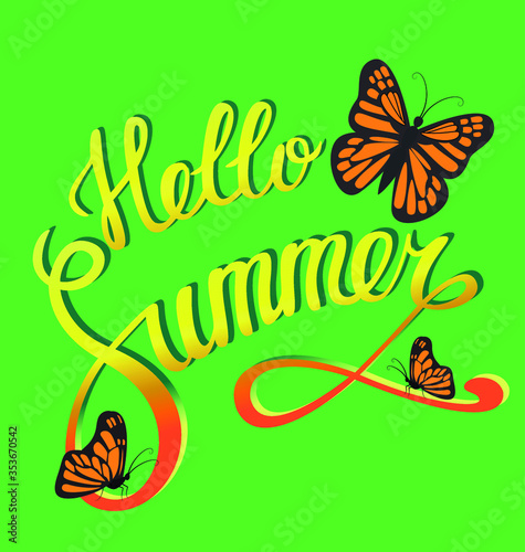 Lettering Hello Summer Butterfly