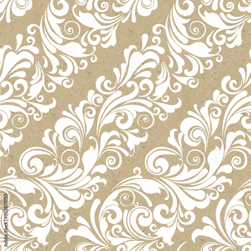 Seamless ornate baroque diagonal beige and white color pattern