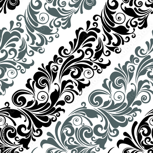 Vector seamless ornate black and white diagonal lines classic ornament pattern