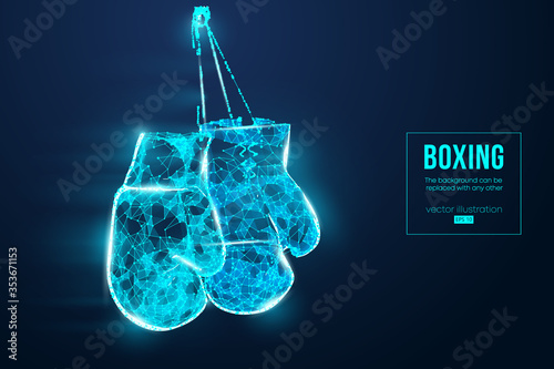 Abstract silhouette of a wireframe boxer gloves on the blue background. Boxing sports equipment. Boxer is winner. Convenient organization of eps file. Vector illustration. Thanks for watching