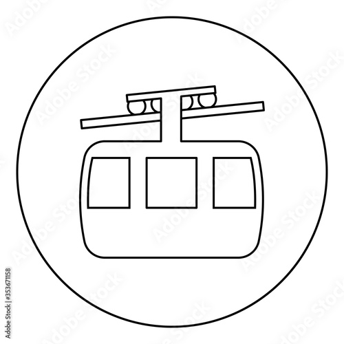 Funicular air way cable car Ski lift Mountain resort Aerial transportation tourism Ropeway Travel cabin icon in circle round outline black color vector illustration flat style image