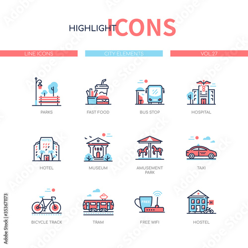 City elements - line design style icons set