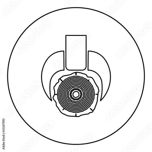 Timber carrying vessel transportation Special cargo Tree trunk lifting device Logging operations Skidder forestry vehicle Lumber forwarder icon in circle round outline black color vector