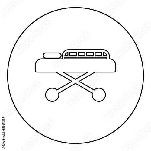 Medical bed Couch patient Hospital gurney intensive care icon in circle round outline black color vector illustration flat style image