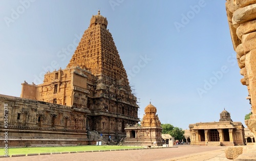 Brihadeeswarar temple in Thanjavur, Tamil nadu. This is the Hindu temple built in Dravidian architecture style. This temple is dedicated to Lord shiva and it is a UNESCO World Heritage Site. photo