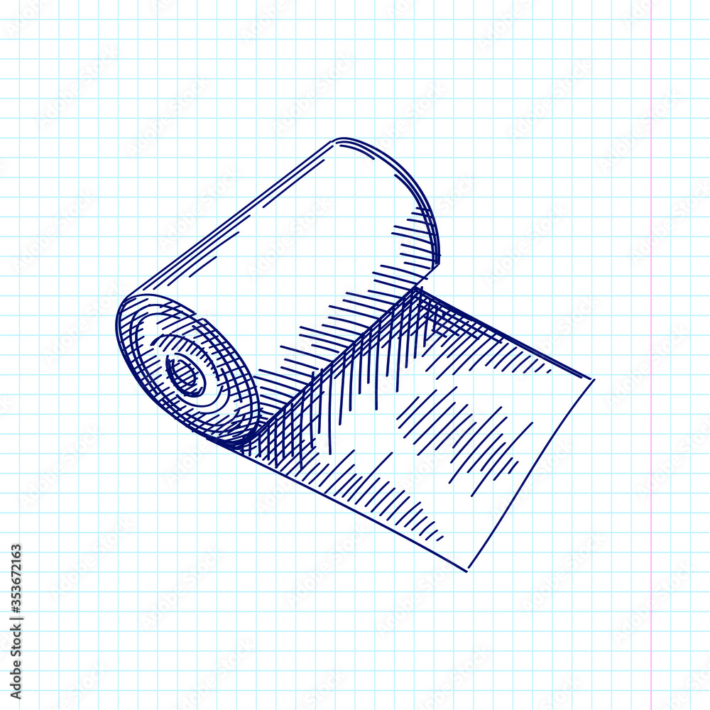 Handdrawn sketch of bandage roll. Medical tools. First aid. Material