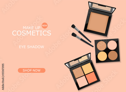 Realistic eye shadow package set, make up packaging palette, 3d cosmetics elegant design, graphic banner vector