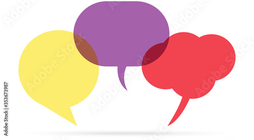 three colored speech bubbles