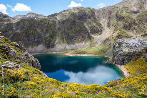 Calabazosa or Black deep mountain lake in the Somiedo national park, Spain, Asturias.