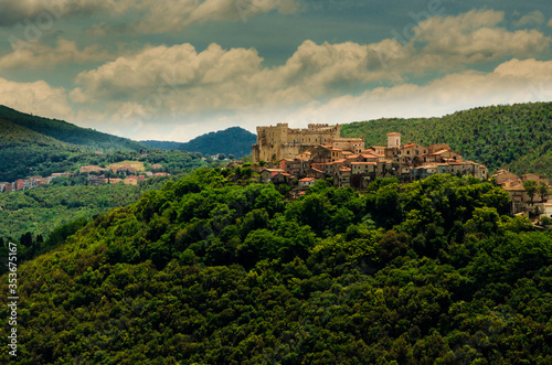 Panoramic view of Italian town on top of a hill (Nerola) 