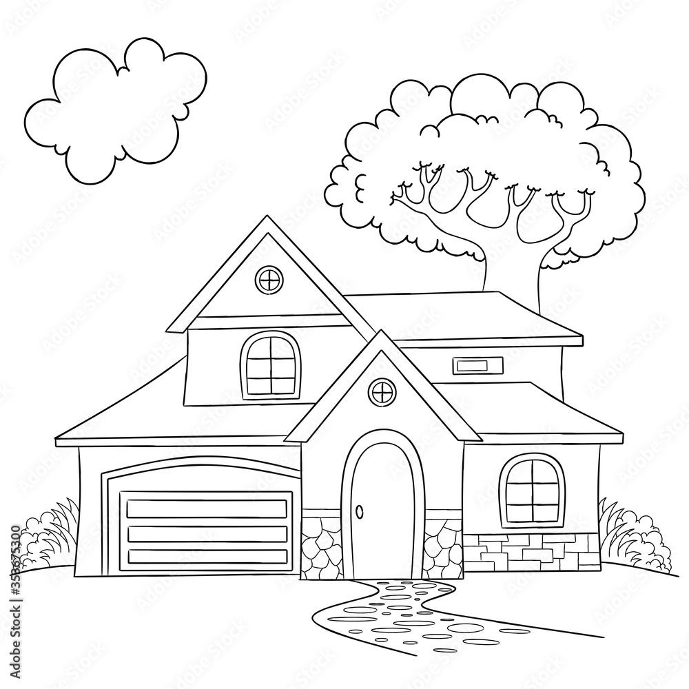 Vecteur Stock drawing of house coloring page, House coloring page ...