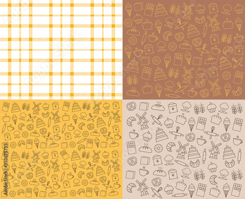 Bakery shop elements, isolated icons, sweet shop, pattern set, vector outline icon collection