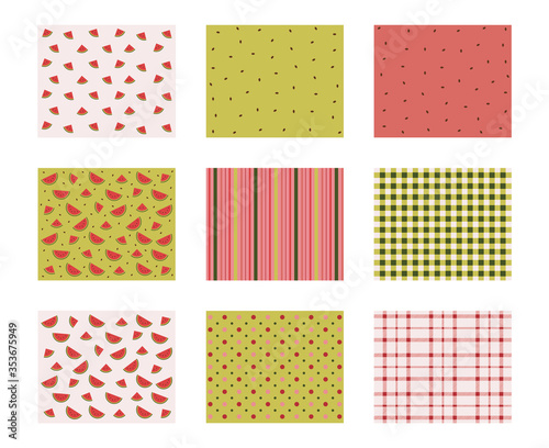 Watermelon patterns for fashion design, branding, web images, packaging, decor, geometric shapes collection